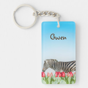 Porte-clefs Un zèbre parmi les tulipes