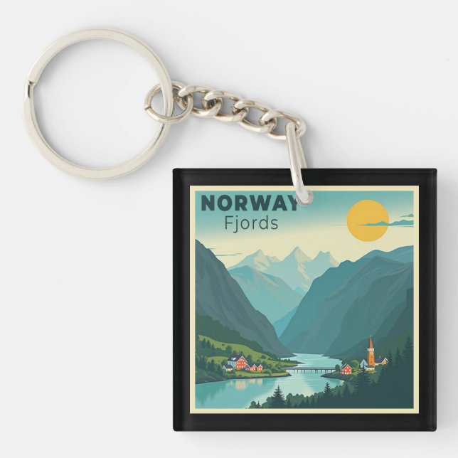 Porte-clefs Une affiche de voyage classique nostalgique - Norv (Devant)
