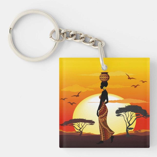 Porte-clefs Une belle femme africaine Silhouette sur les solei (Devant)