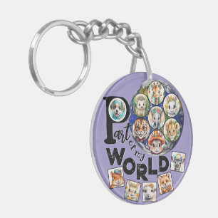 Porte-clefs Une partie de mon monde Terre Animaux Famille Text
