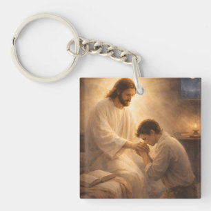 Porte-clefs Une prière à genoux avec Jésus