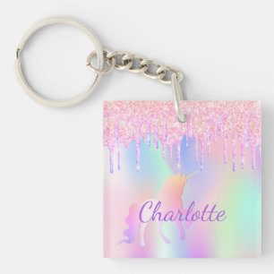 Porte-clefs Unicorn parties scintillant arc-en-ciel nom hologr