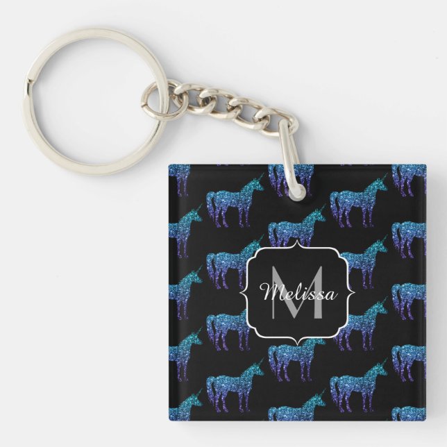 Porte-clefs Unicorn Sparkles aqua blue ombre motif Monogramme (Devant)
