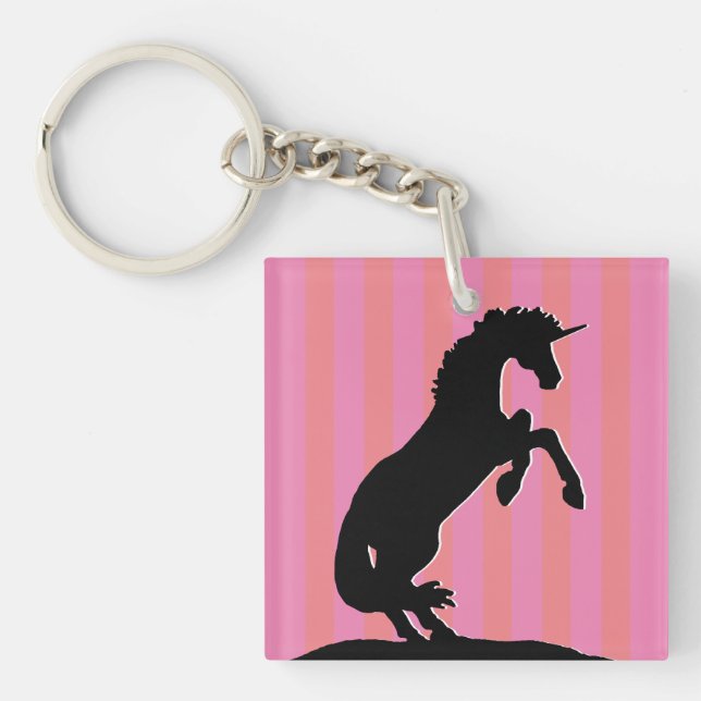Porte-clefs Unicorne d'élevage noir (rayé rose) (Devant)