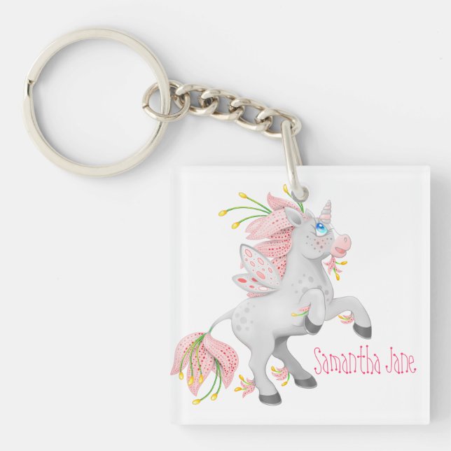 Porte-clefs Unicorne Fleur Rose (Devant)