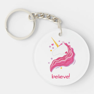 Porte-clefs Unicorne magique rose personnalisée