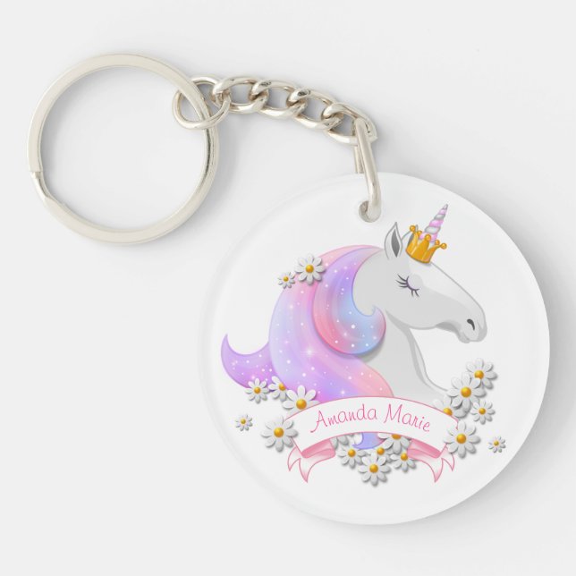 Porte-clefs Unicorne rose customisée (Devant)