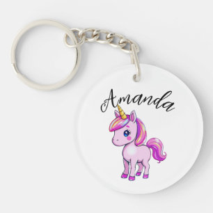 Porte-clefs Unicorne rose vibrant Nom de la fille