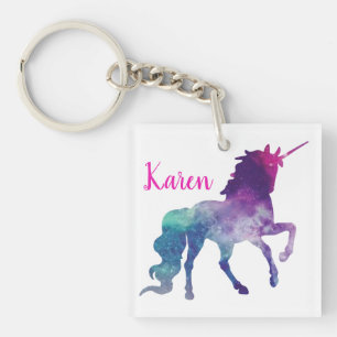 Porte-clefs Unicorne violette personnalisée