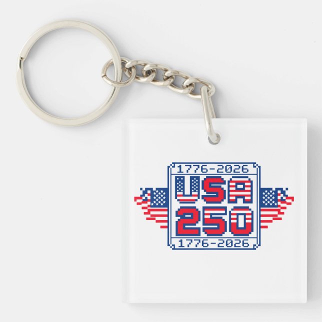 Porte-clefs USA 250 – 1776 à 2026 Pixel Art (Devant)