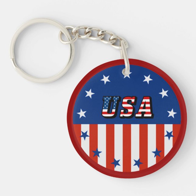 Porte-clefs USA - Drapeau américain et étoiles en Porte - clé  (Devant)