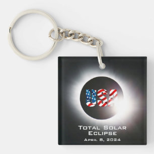 Porte-clefs USA FLAG Total éclipse solaire 8 avril 2024
