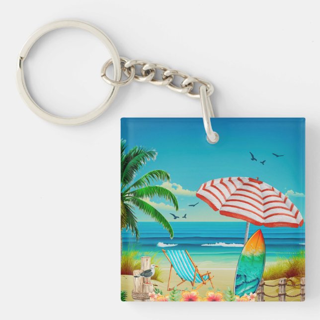 Porte-clefs Vacances d'été sur la plage, Détente (Devant)