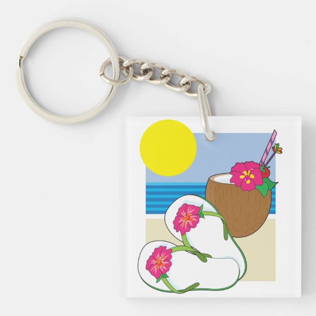 Porte-clefs Vacances tropicales sur la plage fleurs de coco to (Devant)