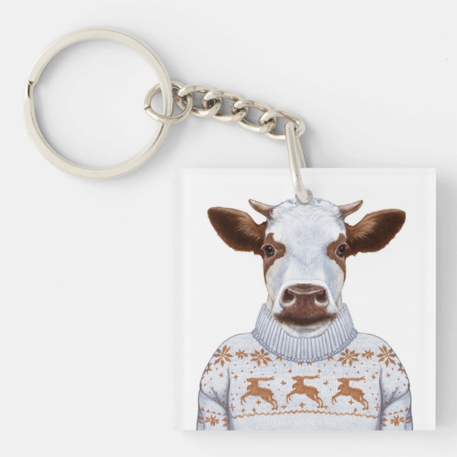Porte-clefs Vache à chandail de Noël (Devant)
