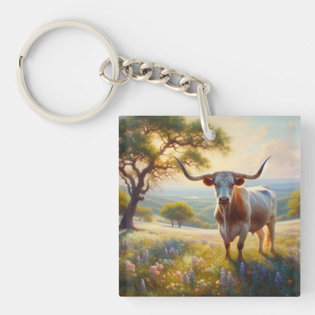 Porte-clefs Vache à landes du printemps du Texas (Devant)
