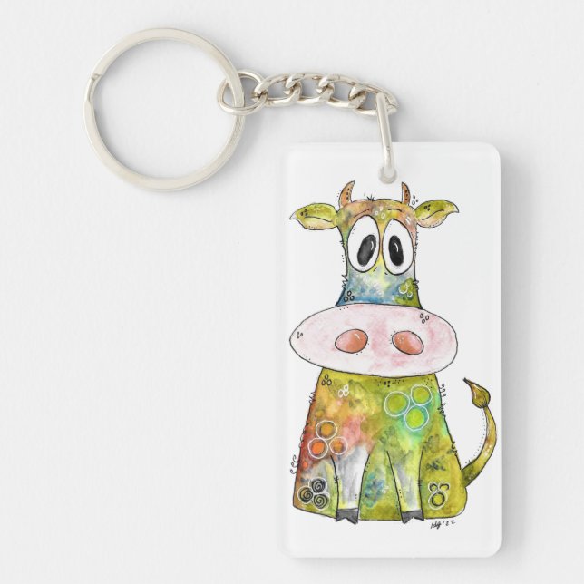 Porte-clefs Vache blanche couleur blanc mignon (Devant)