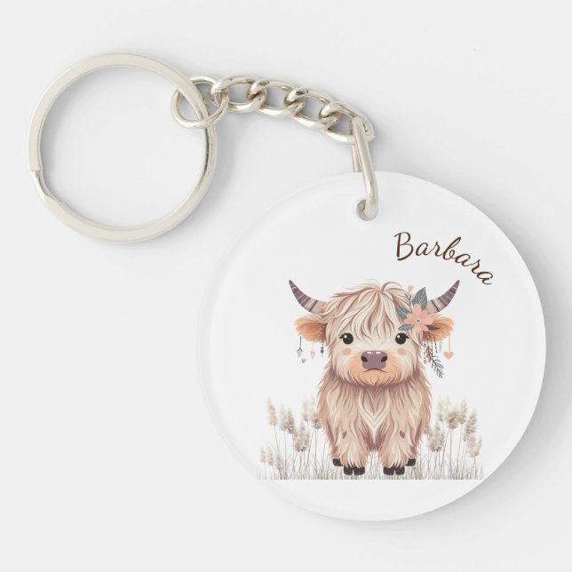 Porte-clefs Vache boho Highland moderne (Devant)