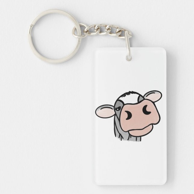 Porte-clefs vache de dessin animé noir blanc rose baiser gris  (Devant)