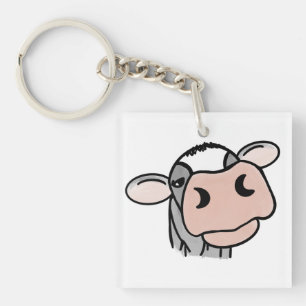 Porte-clefs vache de dessin animé noir blanc rose baiser gris