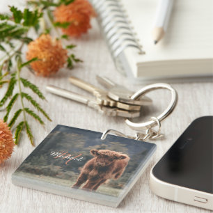 Porte-clefs Vache de Highland calvaire herbe d'automne monogra