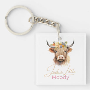 Porte-clefs Vache des Highlands Juste Une Fleur Un Peu Lunatiq