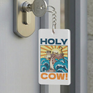 Porte-clefs Vache drôle Vache sacrée ! Jeu de mots visuel Dess