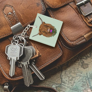 Porte-clefs Vache écossaise des Highlands Thistle celtique vio