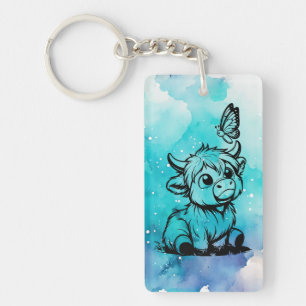 Porte-clefs Vache Highland avec papillon