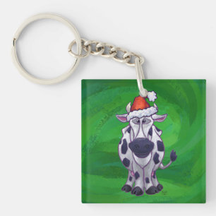 Porte-clefs Vache Noël sur vert