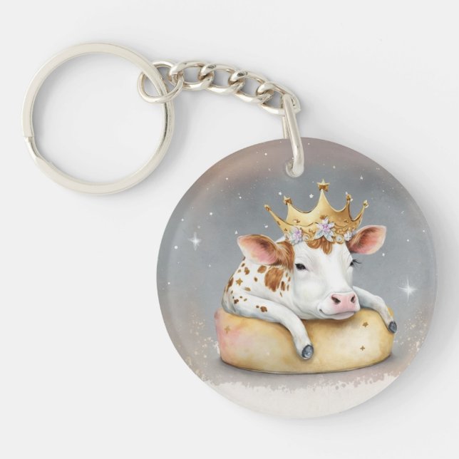 Porte-clefs Vache royale rêvant sur un trône de fromage (Devant)