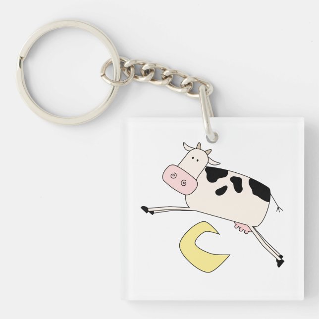 Porte-clefs Vache Saute sur la lune (Devant)