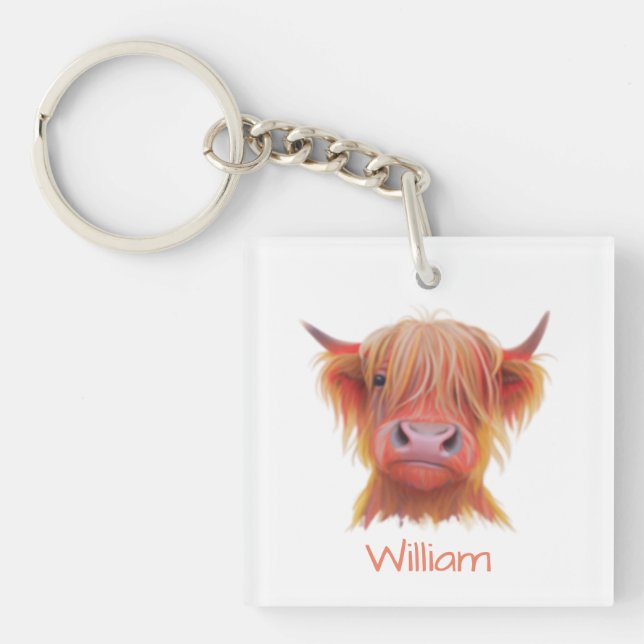 Porte-clefs vache velue écossaise personnalisée (Devant)