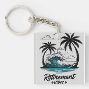 Porte-clefs Vague de plage tropicale et palmier