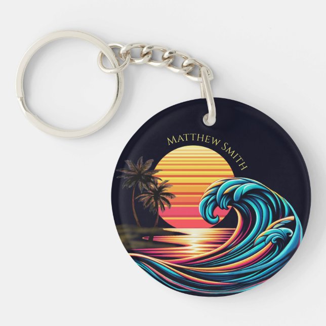 Porte-clefs Vague de Surf rétro Sunset (Devant)