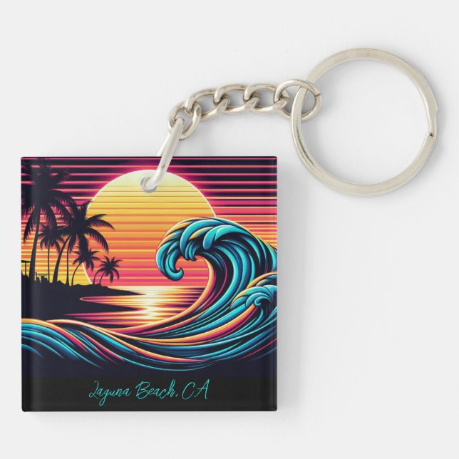 Porte-clefs Vague de Surf rétro Sunset (Dos)