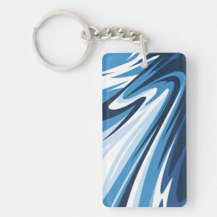 Porte-clefs Vague Dynamique Abstrait aux Teintes Bleues