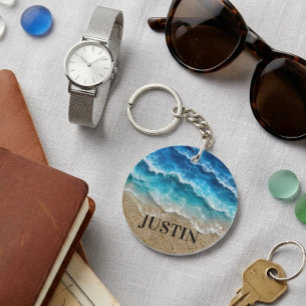 Porte-clefs Vagues Faux Résine Époxy Plage Côtière