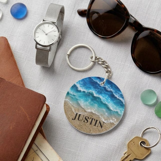 Porte-clefs Vagues Faux Résine Époxy Plage Côtière (Créateur téléchargé)