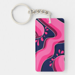 Porte-clefs Vagues roses fluides sur fond bleu marine