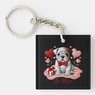 Porte-clefs Valentine Be Mine Anglais Bulldog Acrylique Porte