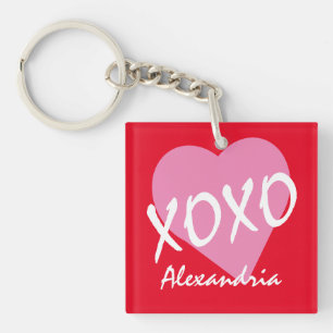 Porte-clefs Valentine Pink XOXO Baisers Embrasages Nommé Rouge