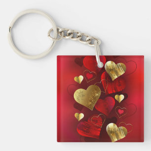 Porte-clefs Valentines dorées et rouges