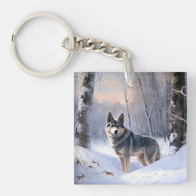 Porte-clefs Vallhund suédois Laisser neiger Noël (Devant)
