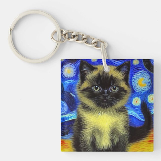 Porte-clefs Van Gogh Starry Nuit Siamese Cat (Devant)