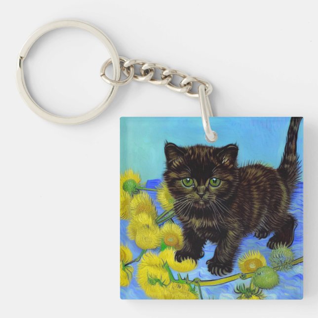 Porte-clefs Van Gogh Style Chat avec tournesol (Devant)