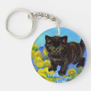 Porte-clefs Van Gogh Style Chat avec tournesol