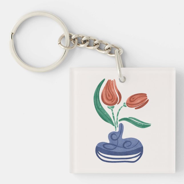 Porte-clefs Vase moderne avec tulipes | Floral Still Life Art (Devant)