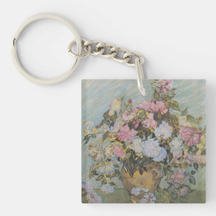 Porte-clefs Vase Van Gogh vintage avec roses roses roses