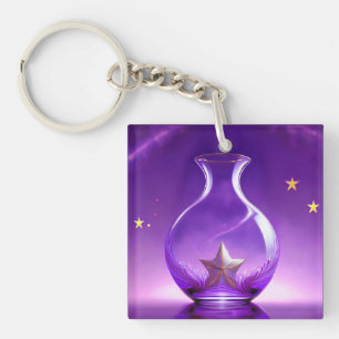 Porte-clefs Vase Violet Transparent Avec Étoile Tout Sous Dôme